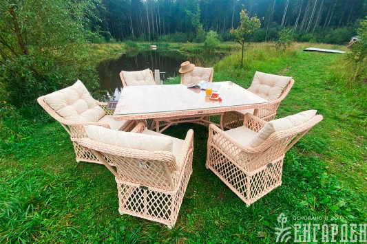 Плетеная мебель для террасы MOKKA VILLA ROSA (на 6 персон) + 12 подушек