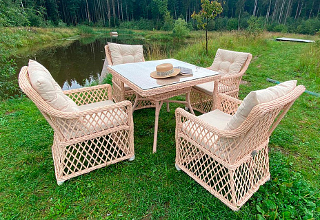 Плетеный комплект мебели MOKKA VILLA ROSA (4 персоны) + 8 подушек