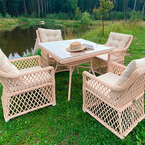 Плетеный комплект мебели MOKKA VILLA ROSA (4 персоны) + 8 подушек