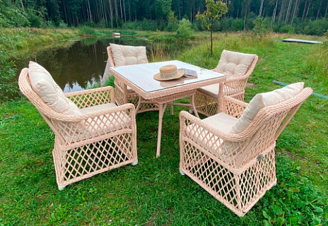 Плетеный комплект мебели MOKKA VILLA ROSA (4 персоны) + 8 подушек