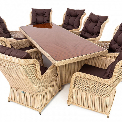 Комплект плетеной мебели МОККА SAN MARINO (стол обеденный, 8 кресел), Бежевый. 